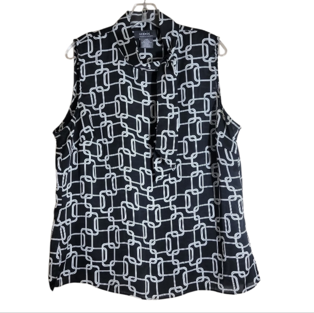 George ME sleeveless black white semu sheer  geometric print top size XL